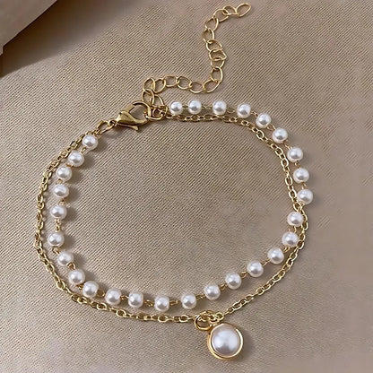 PEARL GOLD PLATED DOUBLE LAYER BRACELET