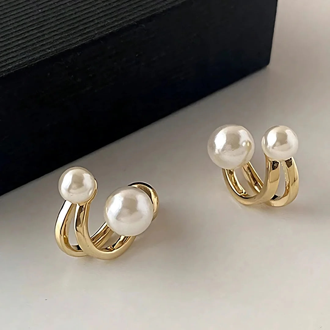 PEARL DUO GOLD EARRING