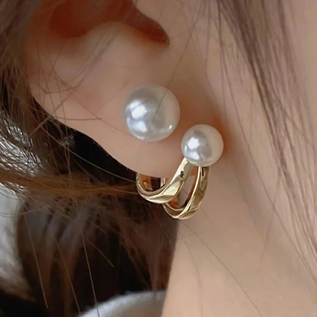 PEARL DUO GOLD EARRING