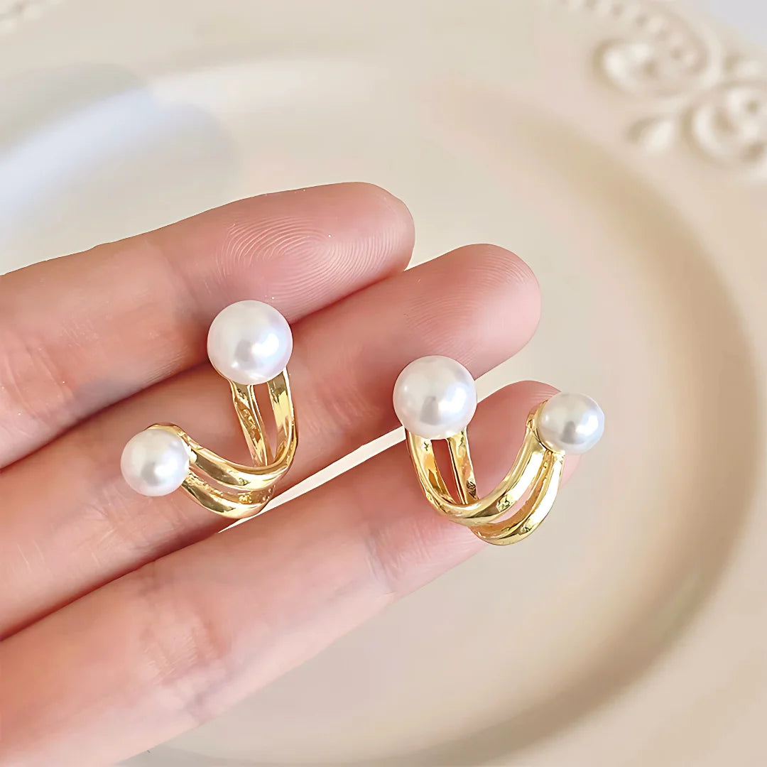 PEARL DUO GOLD EARRING