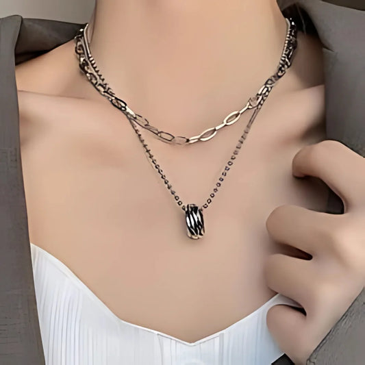 DOUBLE LAYER SILVER CHAIN NECKLACE