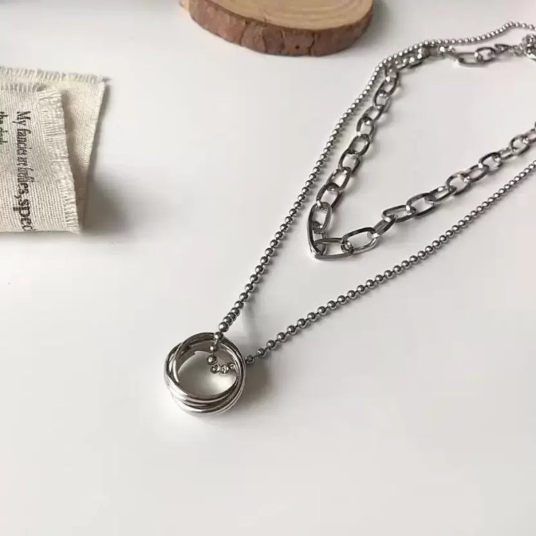 DOUBLE LAYER SILVER CHAIN NECKLACE